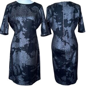 Catherine Malandrino Black Silver Reptile Sheath Dress Back Silver Zipper Sz M